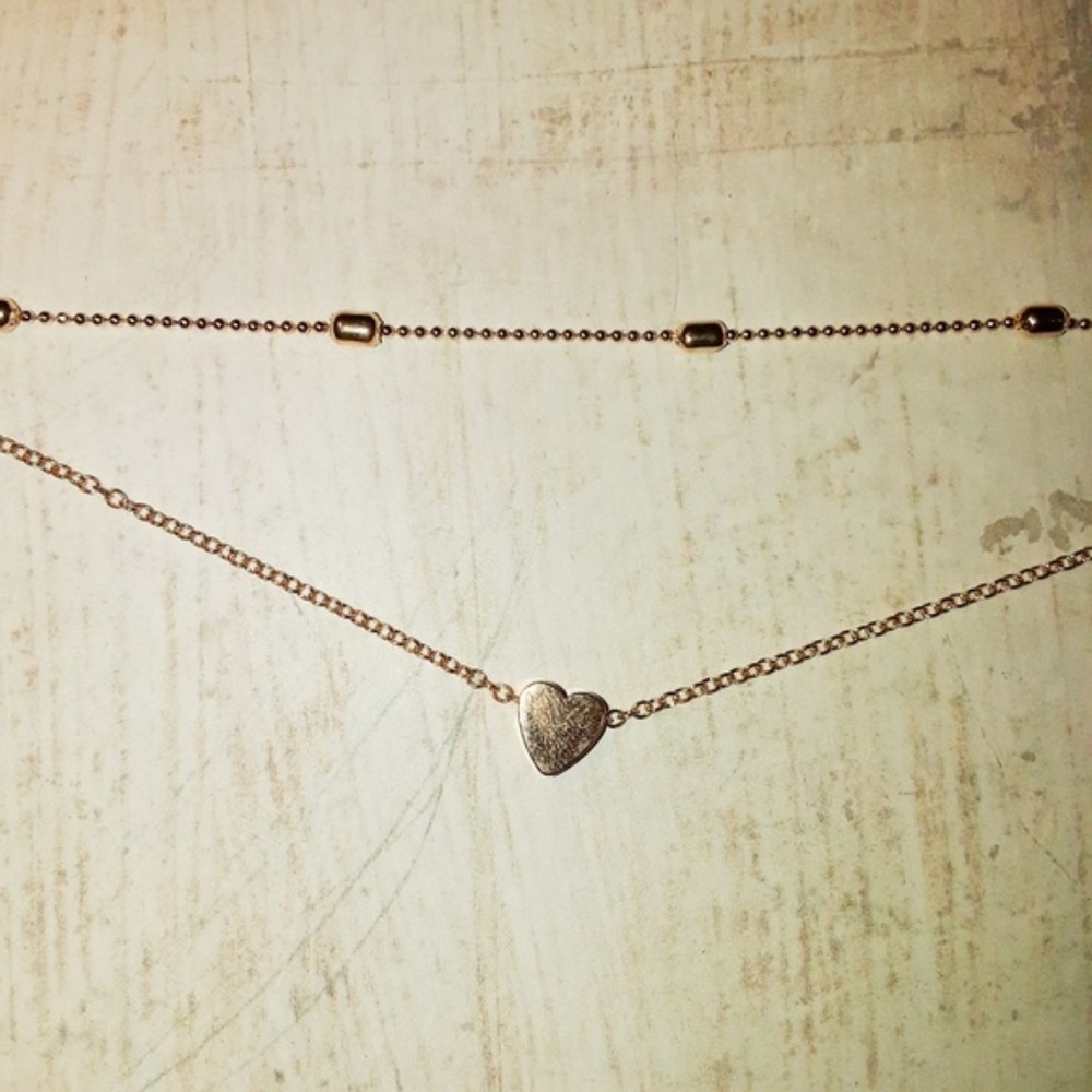 Ball Chain Gold Heart Dainty Layered Anklet - Picture 4 of 5